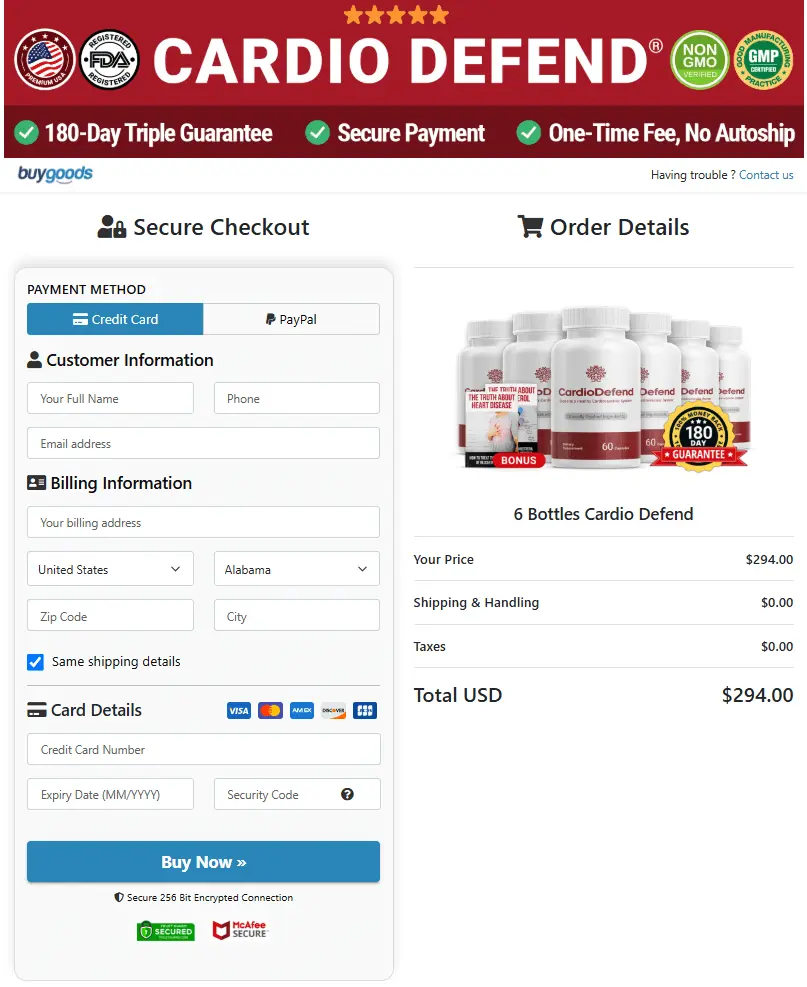 CardioDefend Secure Order Form